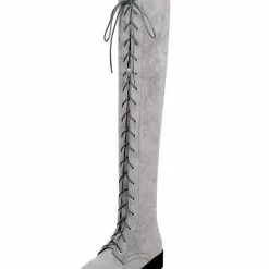Thigh High Boots Womens Micro Suede Lace Up Round Toe Chunky Heel Over The Knee Boots -UK Winter Shoes Sales 2023 201809131851291986961