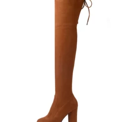 Platform Thigh High Boots Womens Elastic Fabric Lace Up Almond Toe Chunky Heel Over The Knee Boots -UK Winter Shoes Sales 2023 201810061344201898512