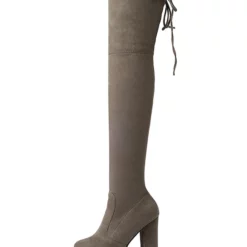 Platform Thigh High Boots Womens Elastic Fabric Lace Up Almond Toe Chunky Heel Over The Knee Boots -UK Winter Shoes Sales 2023 201810061344204437231