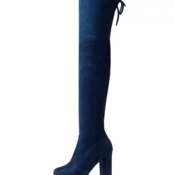 Platform Thigh High Boots Womens Elastic Fabric Lace Up Almond Toe Chunky Heel Over The Knee Boots -UK Winter Shoes Sales 2023 201810061344209608165