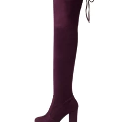 Platform Thigh High Boots Womens Elastic Fabric Lace Up Almond Toe Chunky Heel Over The Knee Boots -UK Winter Shoes Sales 2023 201810061344214794506