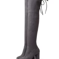 Platform Thigh High Boots Womens Elastic Fabric Lace Up Almond Toe Chunky Heel Over The Knee Boots -UK Winter Shoes Sales 2023 201810061344217783084