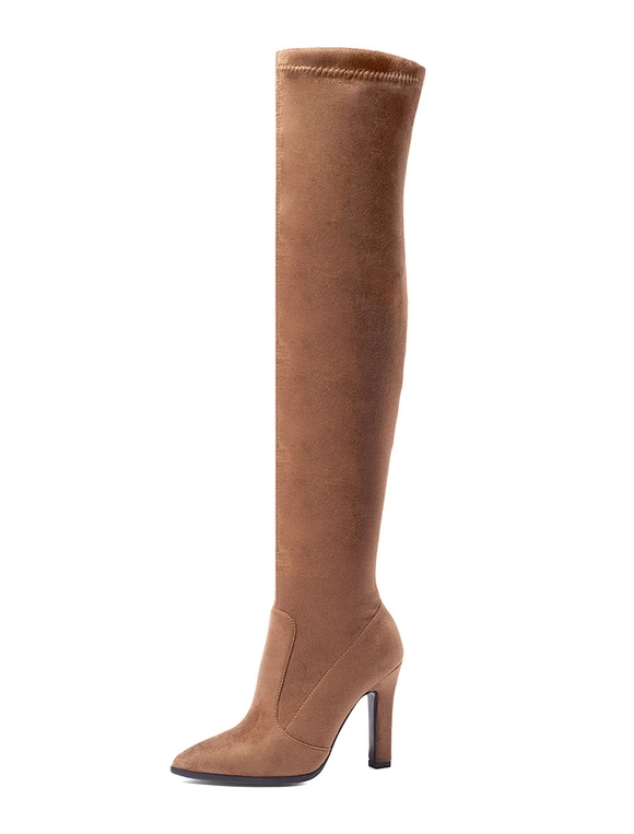 Thigh High Boots Womens Elastic Fabric Pointed Toe Chunky Heel Over The Knee Boots 12 Thigh High Boots Womens Elastic Fabric Pointed Toe Chunky Heel Over The Knee Boots - Image 10