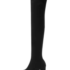 Thigh High Boots Womens Elastic Fabric Round Toe Chunky Heel Stretch Over The Knee Boots -UK Winter Shoes Sales 2023 201810061344384881069