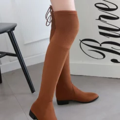 Thigh High Boots Womens Micro Suede Round Toe Flat Heel Over The Knee Boots