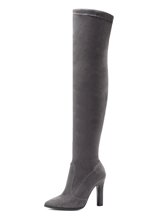 Thigh High Boots Womens Elastic Fabric Pointed Toe Chunky Heel Over The Knee Boots 8 Thigh High Boots Womens Elastic Fabric Pointed Toe Chunky Heel Over The Knee Boots - Image 6