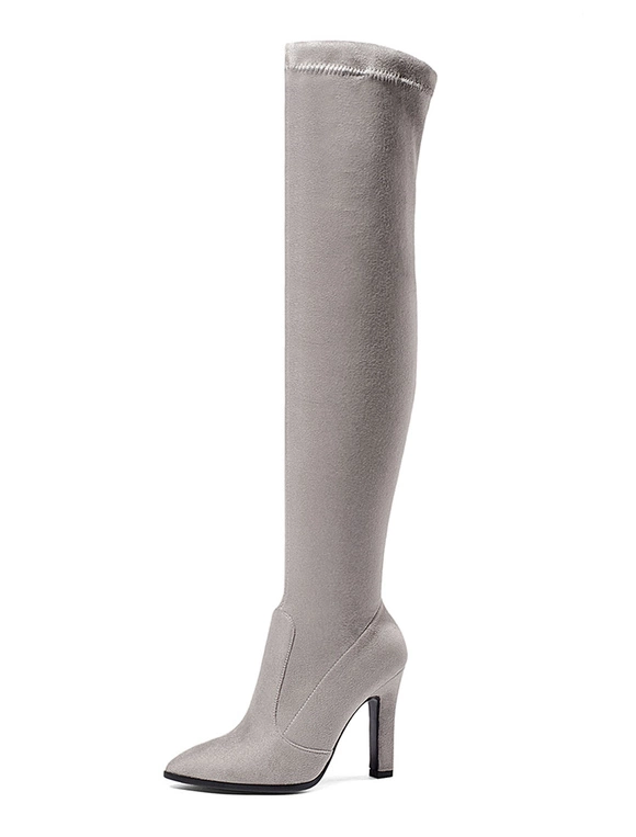 Thigh High Boots Womens Elastic Fabric Pointed Toe Chunky Heel Over The Knee Boots 9 Thigh High Boots Womens Elastic Fabric Pointed Toe Chunky Heel Over The Knee Boots - Image 7