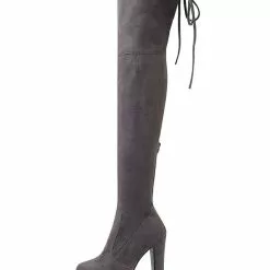 Platform Thigh High Boots Womens Elastic Fabric Lace Up Almond Toe Chunky Heel Over The Knee Boots -UK Winter Shoes Sales 2023 201810061344582992936