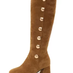 Knee High Boots Womens Micro Suede Studded Round Toe Chunky Heel Boots -UK Winter Shoes Sales 2023 201810121707042007717