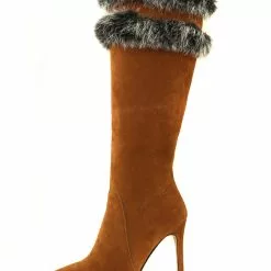 Knee High Boots Womens Micro Suede Faux Fur Pointed Toe Stiletto Heel Winter Boots -UK Winter Shoes Sales 2023 201810121707090647034
