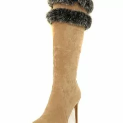 Knee High Boots Womens Micro Suede Faux Fur Pointed Toe Stiletto Heel Winter Boots -UK Winter Shoes Sales 2023 201810121707096089375