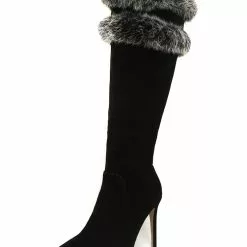 Knee High Boots Womens Micro Suede Faux Fur Pointed Toe Stiletto Heel Winter Boots -UK Winter Shoes Sales 2023 201810121707098837436