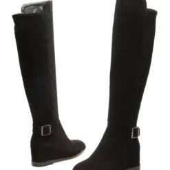 Knee High Boots Womens Micro Suede Buckled Round Toe Flat Heel Boots -UK Winter Shoes Sales 2023 201810121707297952399