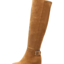 Knee High Boots Womens Micro Suede Buckled Round Toe Flat Heel Boots -UK Winter Shoes Sales 2023 201810121707303664140