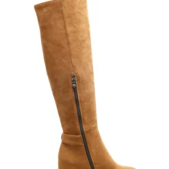 Knee High Boots Womens Micro Suede Buckled Round Toe Flat Heel Boots -UK Winter Shoes Sales 2023 201810121707306899635