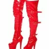 Pole Dance Shoes Red Sexy Boots Women Platform Buckle Detail Zip Up Over The Knee Boots High Heel Thigh High Boots Stripper Shoes