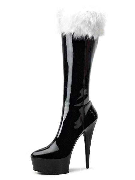 Red Xmas Sexy Platform Boots Women Fur Trim High Heel Boots Winter Shoes 4 Red Xmas Sexy Platform Boots Women Fur Trim High Heel Boots Winter Shoes - Image 2