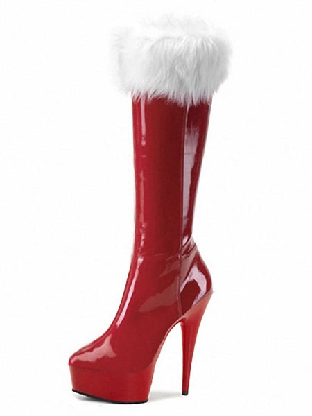 Red Xmas Sexy Platform Boots Women Fur Trim High Heel Boots Winter Shoes 3 Red Xmas Sexy Platform Boots Women Fur Trim High Heel Boots Winter Shoes
