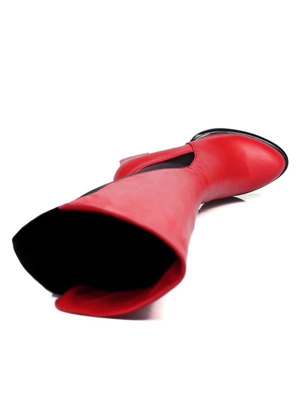 Thigh High Boots Womens And Micro Suede Patchwork Bright Leather Round Toe Chunky Heel Over The Knee Boots 8 Thigh High Boots Womens And Micro Suede Patchwork Bright Leather Round Toe Chunky Heel Over The Knee Boots - Image 6