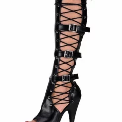 Pole Dance Shoes Black Sexy Boots Women Peep Toe Platform Cut Out Buckle Detail High Heel Boots Stripper Shoes