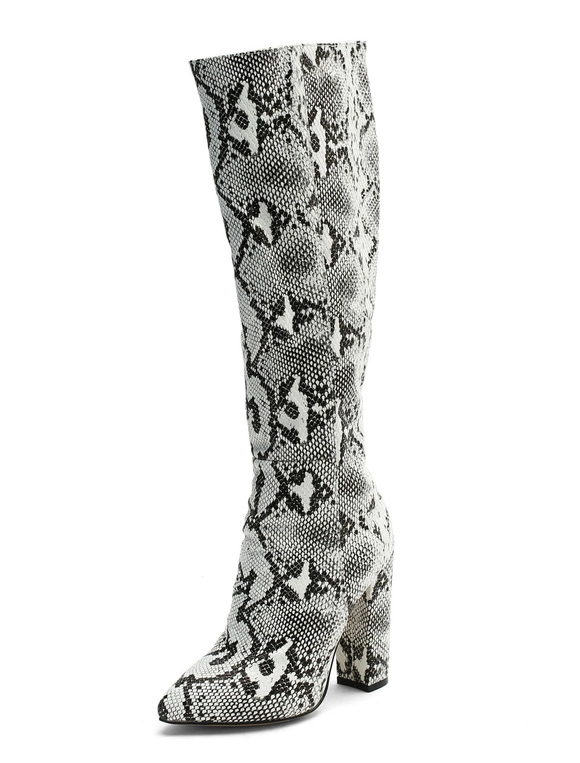 Knee High Boots Womens Snake Print Pointed Toe Chunky Heel Boots 4 Knee High Boots Womens Snake Print Pointed Toe Chunky Heel Boots - Image 2