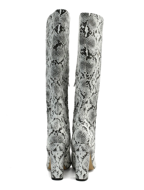 Knee High Boots Womens Snake Print Pointed Toe Chunky Heel Boots 6 Knee High Boots Womens Snake Print Pointed Toe Chunky Heel Boots - Image 4