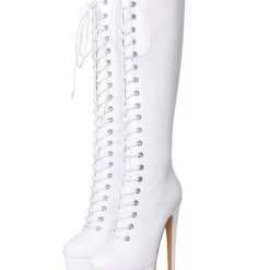 Platform Knee High Boots Womens Solid Color Lace Up Round Toe Stiletto Heel Boots -UK Winter Shoes Sales 2023 201907101733188056466