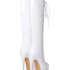 Platform Knee High Boots Womens Solid Color Lace Up Round Toe Stiletto Heel Boots -UK Winter Shoes Sales 2023 201907101733191176628