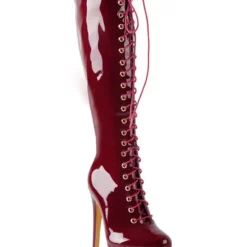 Platform Knee High Boots Womens Patent Solid Color Bright Leather Lace Up Round Toe Stiletto Heel Boots -UK Winter Shoes Sales 2023 201907101733199961117