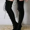 Women Sexy Boots Round Toe Lace Up Zipper Stiletto Heel Rave Club Black Thigh High Boots -UK Winter Shoes Sales 2023 201908191736429812859