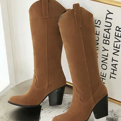 Knee High Boots Womens Micro Suede Almond Toe Chunky Heel Cowboy Boots 11 Knee High Boots Womens Micro Suede Almond Toe Chunky Heel Cowboy Boots -UK Winter Shoes Sales 2023 201910151526499384148