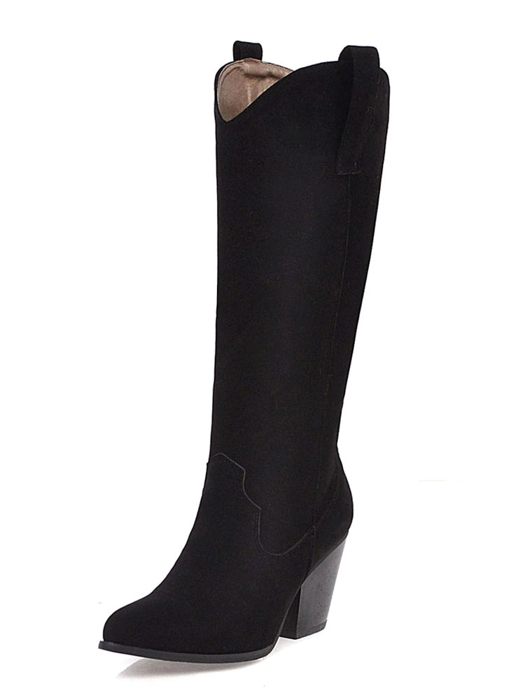 Knee High Boots Womens Micro Suede Almond Toe Chunky Heel Cowboy Boots 5 Knee High Boots Womens Micro Suede Almond Toe Chunky Heel Cowboy Boots - Image 3