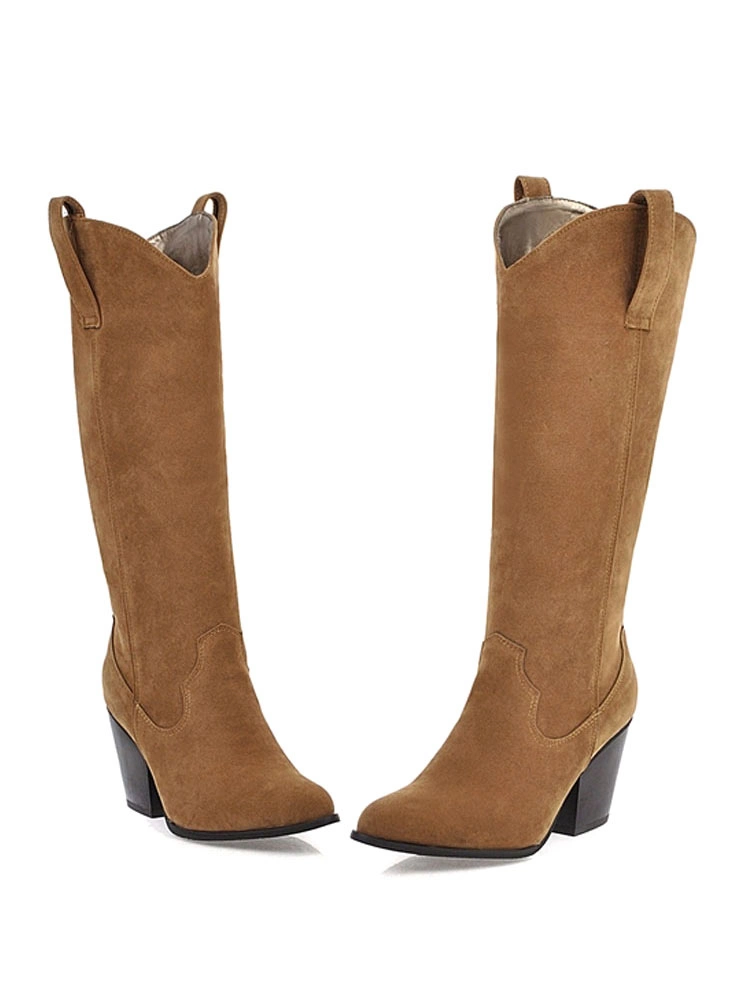 Knee High Boots Womens Micro Suede Almond Toe Chunky Heel Cowboy Boots 4 Knee High Boots Womens Micro Suede Almond Toe Chunky Heel Cowboy Boots - Image 2