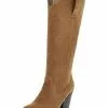 Knee High Boots Womens Micro Suede Almond Toe Chunky Heel Cowboy Boots