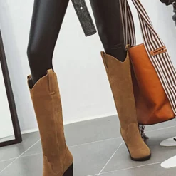 Knee High Boots Womens Micro Suede Almond Toe Chunky Heel Cowboy Boots 10 Knee High Boots Womens Micro Suede Almond Toe Chunky Heel Cowboy Boots -UK Winter Shoes Sales 2023 201910151526511102293