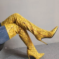 Over The Knee Boots Womens Yellow Snake Print Pointed Toe Stiletto Heel Thigh High Boots 11 Over The Knee Boots Womens Yellow Snake Print Pointed Toe Stiletto Heel Thigh High Boots -UK Winter Shoes Sales 2023 201910301435117391635