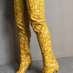 Over The Knee Boots Womens Yellow Snake Print Pointed Toe Stiletto Heel Thigh High Boots 10 Over The Knee Boots Womens Yellow Snake Print Pointed Toe Stiletto Heel Thigh High Boots -UK Winter Shoes Sales 2023 201910301435130143623