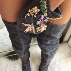 Over The Knee Boots Womens Micro Suede Pointed Toe Stiletto Heel Thigh High Boots -UK Winter Shoes Sales 2023 201910301435139279686