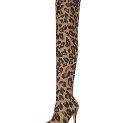 Thigh High Boots Womens Micro Suede Leopard Print Pointed Toe Stiletto Heel Over The Knee Boots -UK Winter Shoes Sales 2023 201910301435148855462