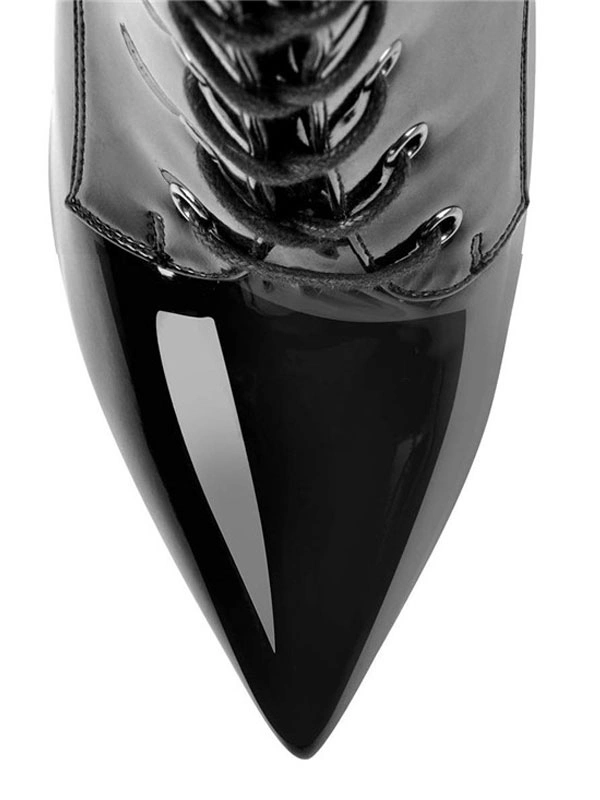 Knee High Boots Womens Black Patent Lace Up Pointed Toe Stiletto Heel Boots 7 Knee High Boots Womens Black Patent Lace Up Pointed Toe Stiletto Heel Boots - Image 5