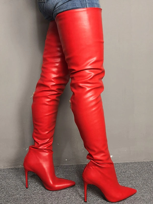 Thigh High Boots Womens Red Pointed Toe Stiletto Heel Over The Knee Boots 5 Thigh High Boots Womens Red Pointed Toe Stiletto Heel Over The Knee Boots - Image 3