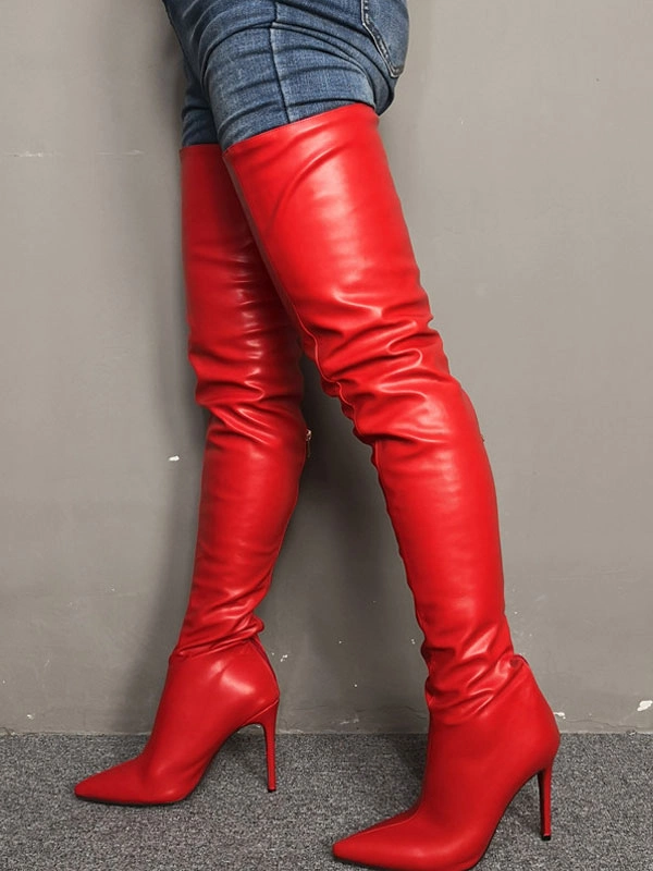 Thigh High Boots Womens Red Pointed Toe Stiletto Heel Over The Knee Boots 4 Thigh High Boots Womens Red Pointed Toe Stiletto Heel Over The Knee Boots - Image 2