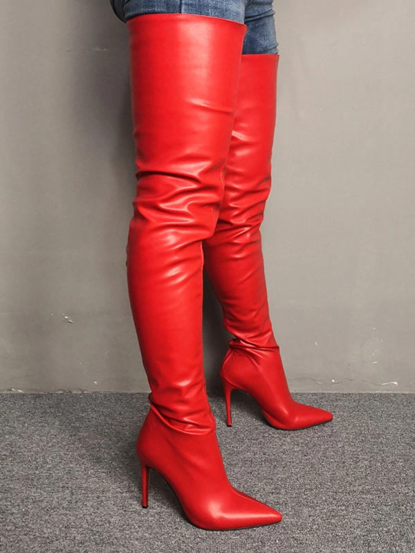 Thigh High Boots Womens Red Pointed Toe Stiletto Heel Over The Knee Boots 6 Thigh High Boots Womens Red Pointed Toe Stiletto Heel Over The Knee Boots - Image 4