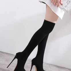 Women Sexy Platform Sock Boots Round Toe Stiletto Heel Knee High Boots -UK Winter Shoes Sales 2023 202001070934047226055