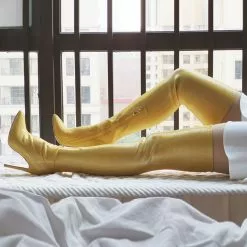 Thigh High Boots Womens Golden Pointed Toe Stiletto Heel Over The Knee Boots -UK Winter Shoes Sales 2023 202002271044563817877