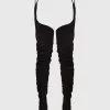 Thigh High Boots Womens Micro Suede Black Buckled Round Toe Chunky Heel Boots
