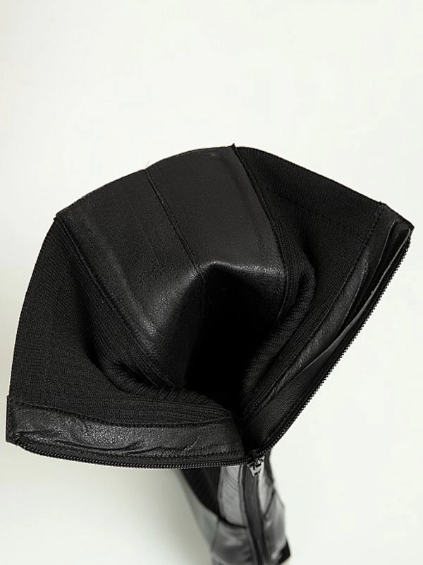 Knee-High Boots Cowhide Black Square Toe Chunky Heel Bright Leather Cowhide Women's Knee Boots 11 Knee-High Boots Cowhide Black Square Toe Chunky Heel Bright Leather Cowhide Women's Knee Boots - Image 9