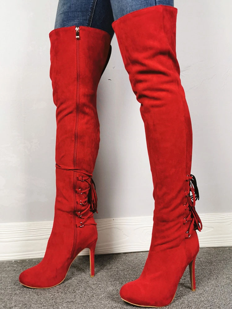 Over The Knee Boots Red Pointed Toe Zipper High Heel Thigh High Boots 3 Over The Knee Boots Red Pointed Toe Zipper High Heel Thigh High Boots