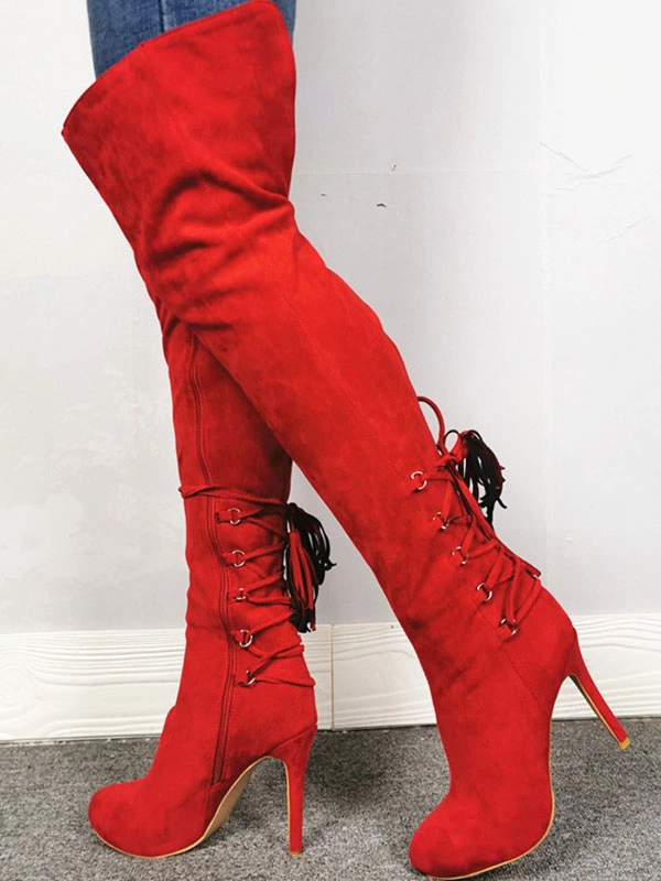 Over The Knee Boots Red Pointed Toe Zipper High Heel Thigh High Boots 5 Over The Knee Boots Red Pointed Toe Zipper High Heel Thigh High Boots - Image 3