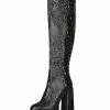 Knee-High Boots Black Round Toe Chunky Heel Snakeskin Leather Knee Length Boots 1 Knee-High Boots Black Round Toe Chunky Heel Snakeskin Leather Knee Length Boots -UK Winter Shoes Sales 2023 202008061152195234864